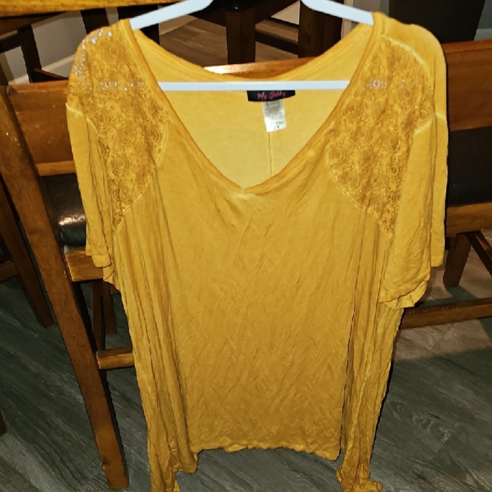 Asymmetrical Orange and Yellow Short Sleeve Relaxed Blouse